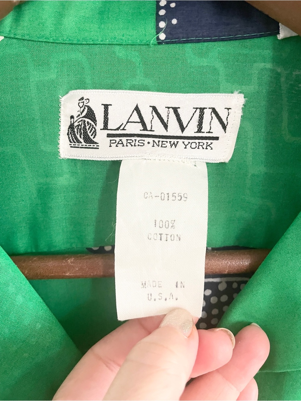 Rare 70s Lanvin Geometric Cotton Midi Shirt Dress Belted Sz 12 - Picture 3 of 16